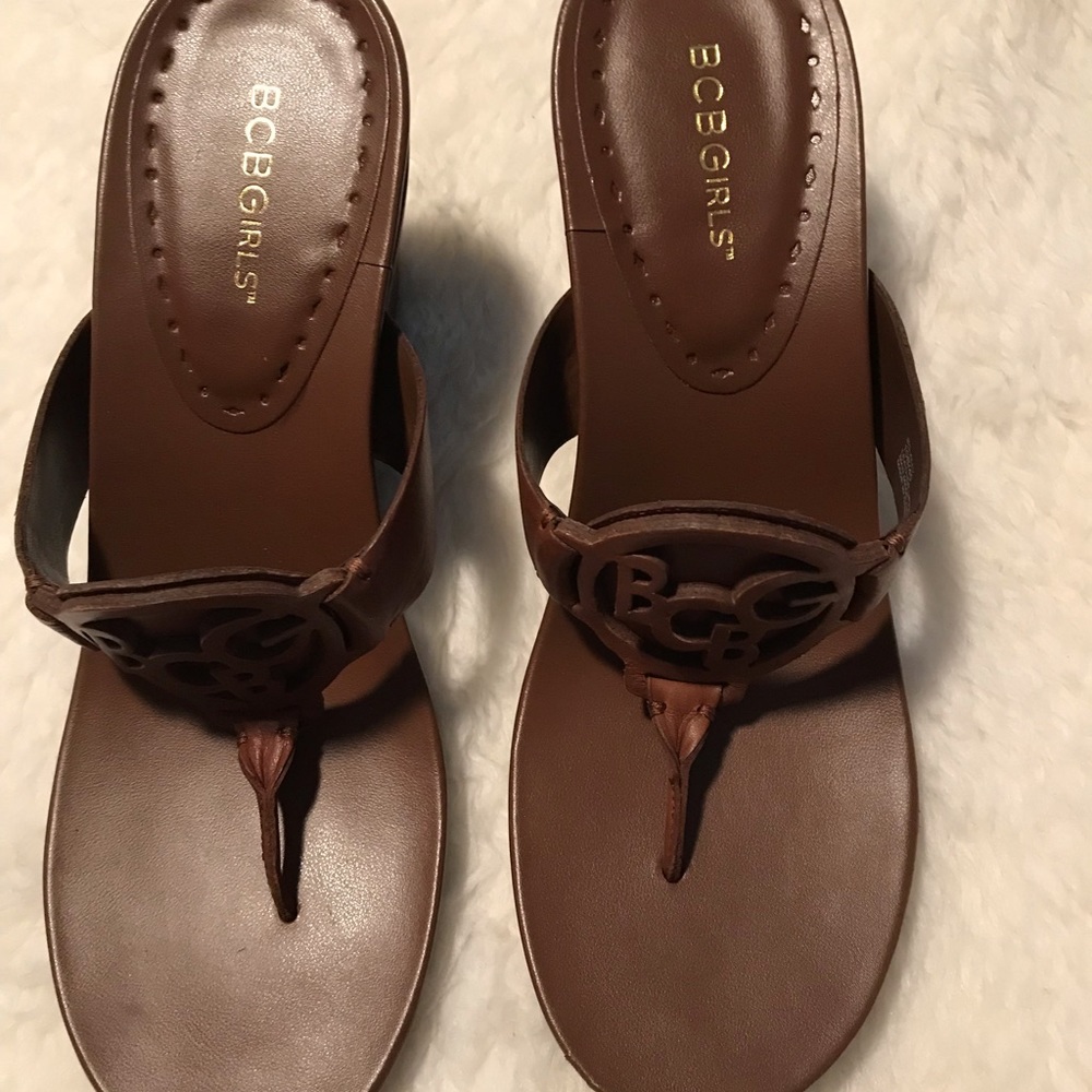 BCBGirls New No Box Brown Leather Wedge Sandals
